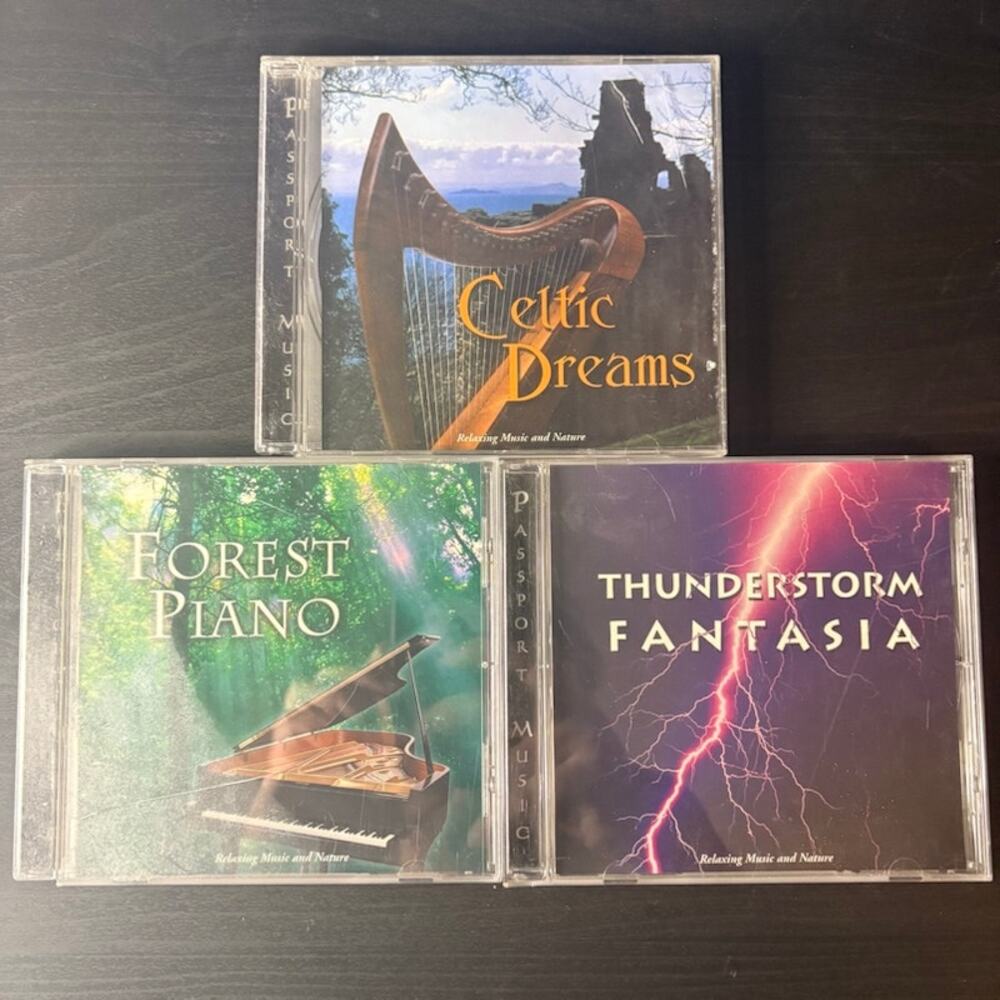 3 Passport Music CDs, Thunderstorm, Celtic Dreams, Forest Piano